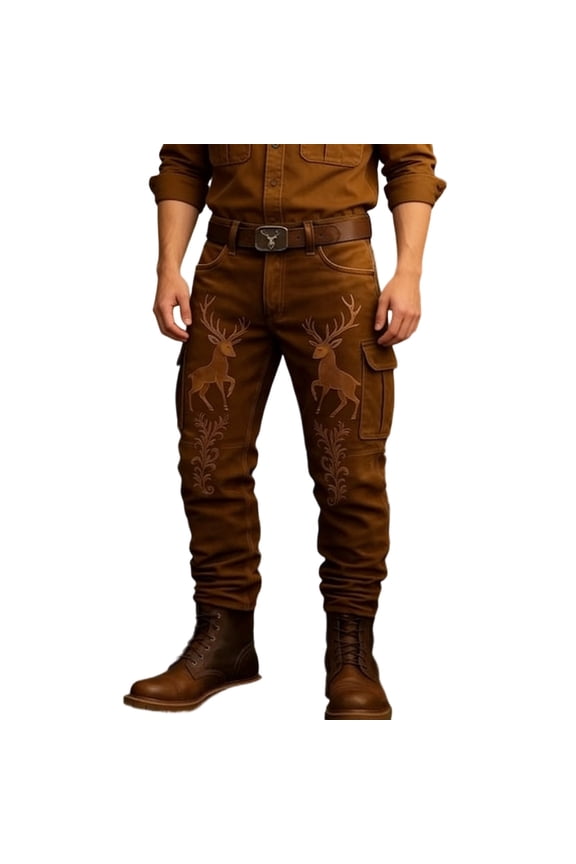 Men's Cargo Pants Western Punk Work Multiple Pockets Outdoor Hiking Casual Cowboy Trousers Coffee S