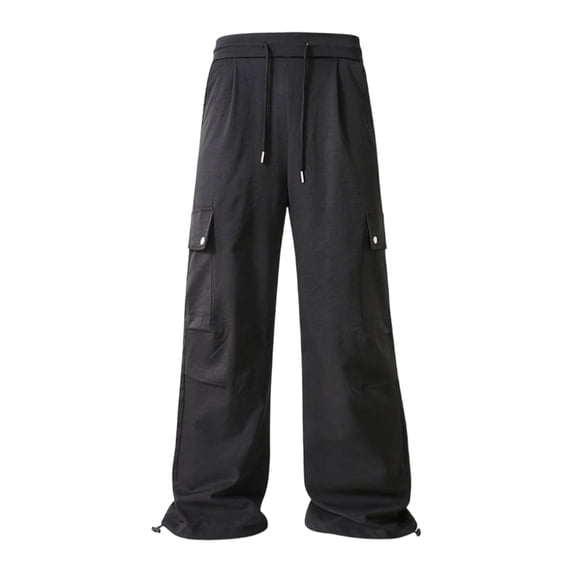 Men's Cargo Pants Wide Leg Loose Fit Casual Pants Elastic Waist Drawstring Sweatpants with Pockets Black XXL