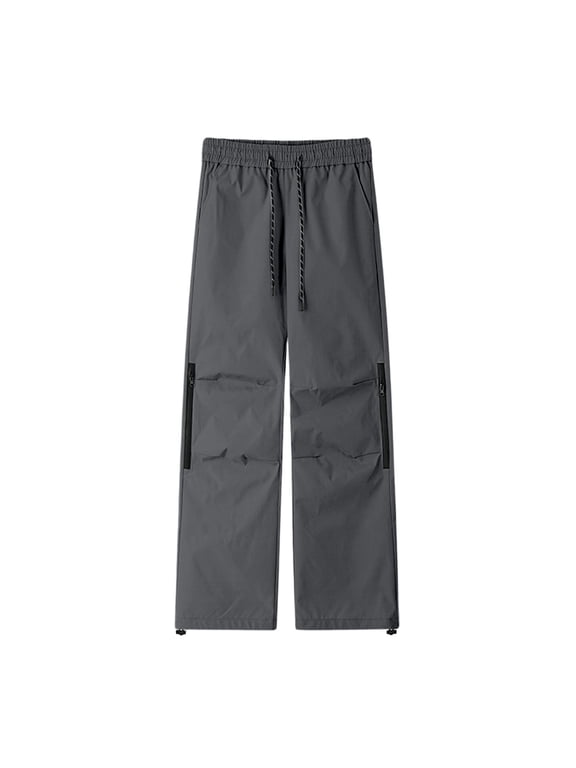 Men's Cargo Pants Windproof Water Resistant Hiking Pants Zipper Pockets Wide Leg Outdoor Long Trousers