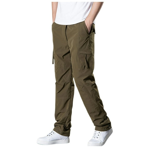 Men's Cargo Pants Winter Thermal Velvet Lined Windproof Warm Soft Straight Leg Outdoor Work Pants for Cold Weather