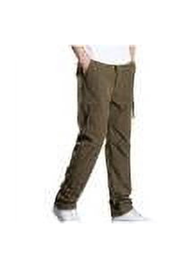 Men's Cargo Pants Winter Windproof Outdoor Straight Leg Fleece Casual Multi Bag Work Pants Coffee