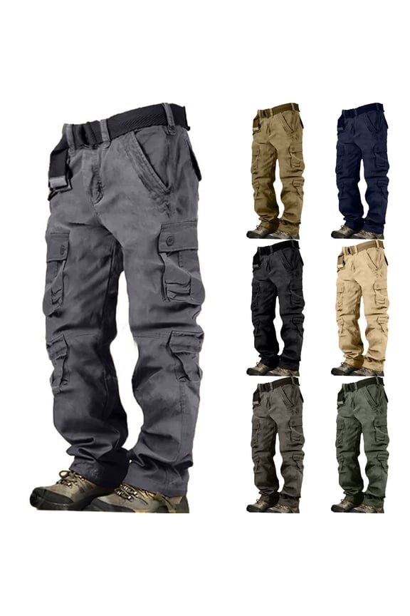 Men's Cargo Pants Work Camo Cotton Casual Combat Wild Outdoor Ripstop Trousers with 8 Pockets Army Green 4XL
