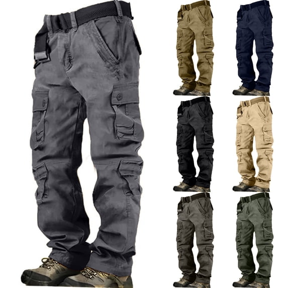 Men's Cargo Pants Work Camo Cotton Casual Combat Wild Outdoor Ripstop Trousers with 8 Pockets Green 5XL