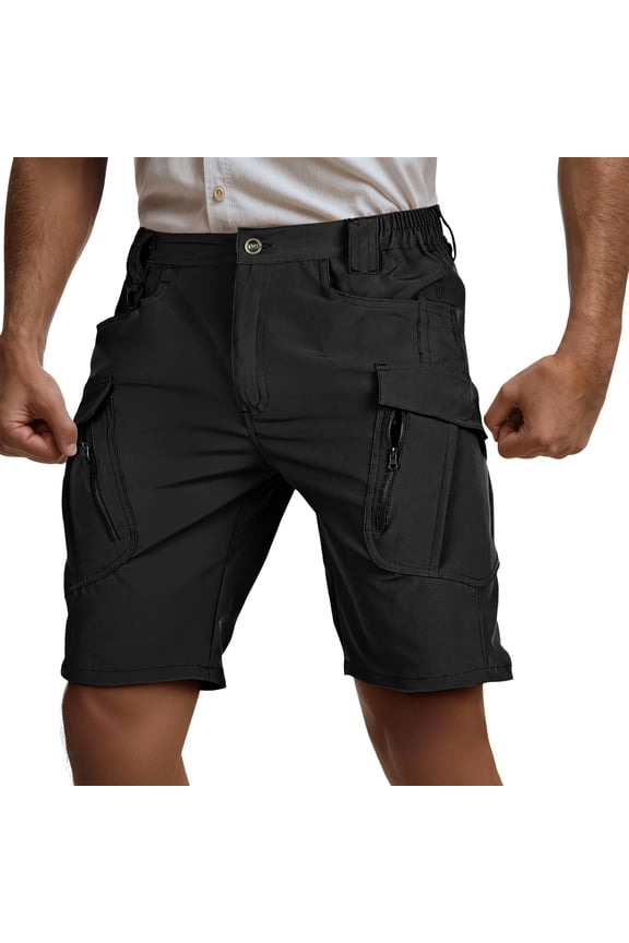 Men's Cargo Pants Work Flat Front Dressy Multiple Pocket Hiking Regular Fit Outdoor Summer Shorts Black S
