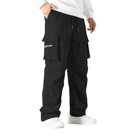 Men's Cargo Pants - Zipper Pockets for Casual Outfits & Daily Leisure Black S