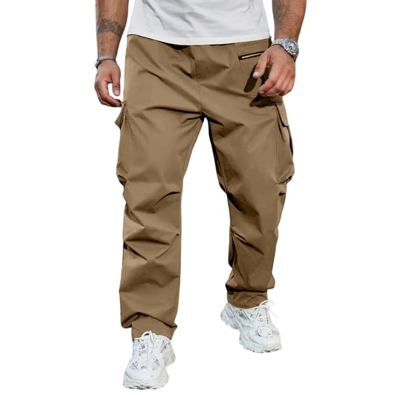 Men's Cargo Pants - Zipper Pockets for Outdoor Activities & Daily Commute Brown S