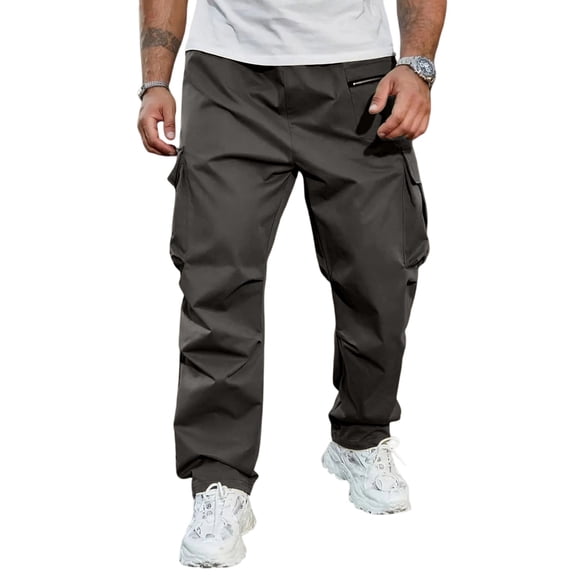 Men's Cargo Pants - Zipper Pockets for Outdoor Activities & Daily Commute Dark Gray S