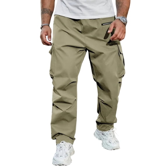 Men's Cargo Pants - Zipper Pockets for Outdoor Activities & Daily Commute Light Green S