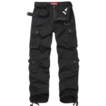 Men's Cargo Pants with 8 Pockets,Cotton Camo Pants Relaxed Fit Utility Hiking Pants, Ripstop Work Pants(No Belts),Black Size 38