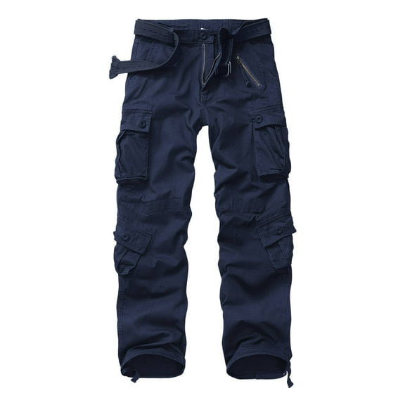 Men's Cargo Pants with 8 Pockets,Cotton Camo Pants Relaxed Fit Utility Hiking Pants, Ripstop Work Pants(No Belts),Blue Size 42