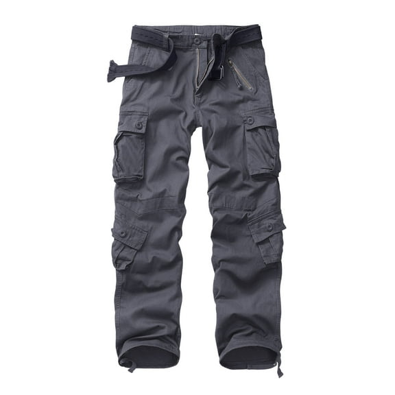 Men's Cargo Pants with 8 Pockets,Cotton Camo Pants Relaxed Fit Utility Hiking Pants, Ripstop Work Pants(No Belts),Gray Size 36