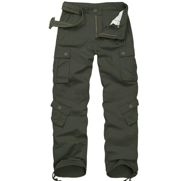 Men's Cargo Pants with 8 Pockets,Cotton Camo Pants Relaxed Fit Utility Hiking Pants, Ripstop Work Pants(No Belts),Armygreen Size 32