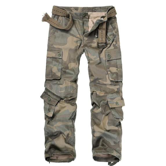 Men's Cargo Pants with 8 Pockets,Cotton Camo Pants Relaxed Fit Utility Hiking Pants, Ripstop Work Pants(No Belts),C34 Camo Size 30