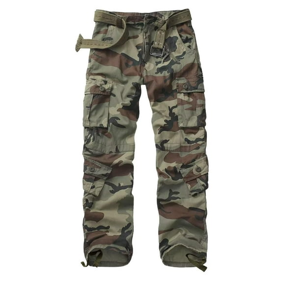 Men's Cargo Pants with 8 Pockets,Cotton Camo Pants Relaxed Fit Utility Hiking Pants, Ripstop Work Pants(No Belts),C29 Camo Size 36