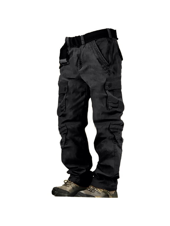 Men's Cargo Pants with Pockets, Casual Military Army Hiking Combat Tactical Work Pants Trousers Black 2XL