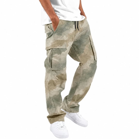 Men's Cargo Pants with Pockets Drawstring Long Trousers Relaxed Fit Stretch Work Pants
