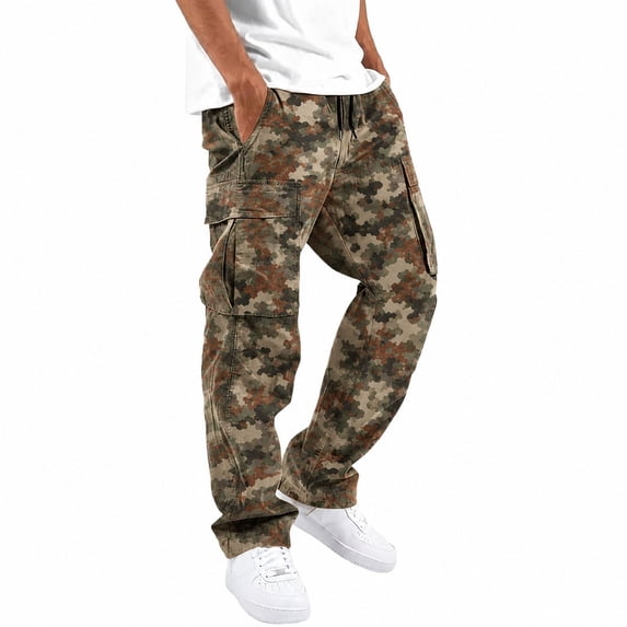 Men's Cargo Pants with Pockets Drawstring Long Trousers Relaxed Fit Stretch Work Pants