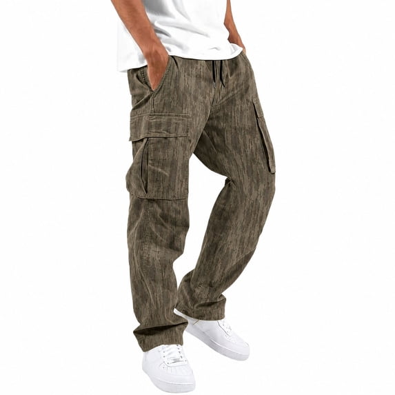 Men's Cargo Pants with Pockets Drawstring Long Trousers Relaxed Fit Stretch Work Pants