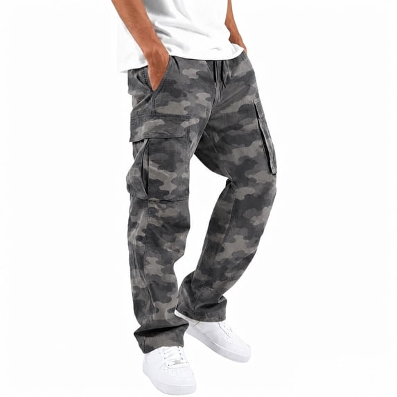 Men's Cargo Pants with Pockets Drawstring Long Trousers Relaxed Fit Stretch Work Pants