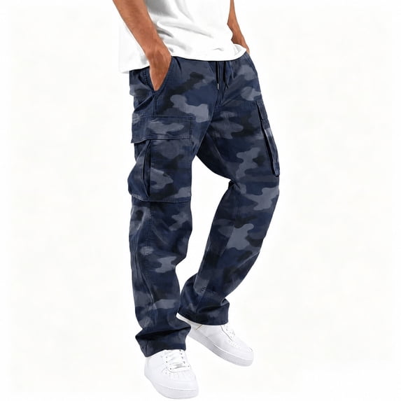 Men's Cargo Pants with Pockets Drawstring Long Trousers Relaxed Fit Stretch Work Pants