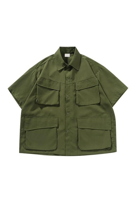 Men's Cargo Shirt Short Sleeve Casual Button Down Pocket Outdoor Comfortable Stylish Breathable Lightweight Durable Fashionable Versatile Men's Tops T-Shirt Casual Crew Neck Loose