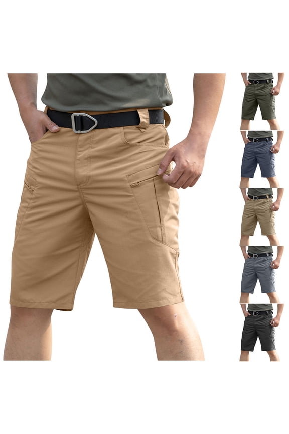 Men's Cargo Shorts 10" Inseam Ripstop Outdoor Hiking Short Pants, 6 Pockets Utility Work Shorts with Zipper Pockets, Lightweight Knee Length Quick Dry Performance