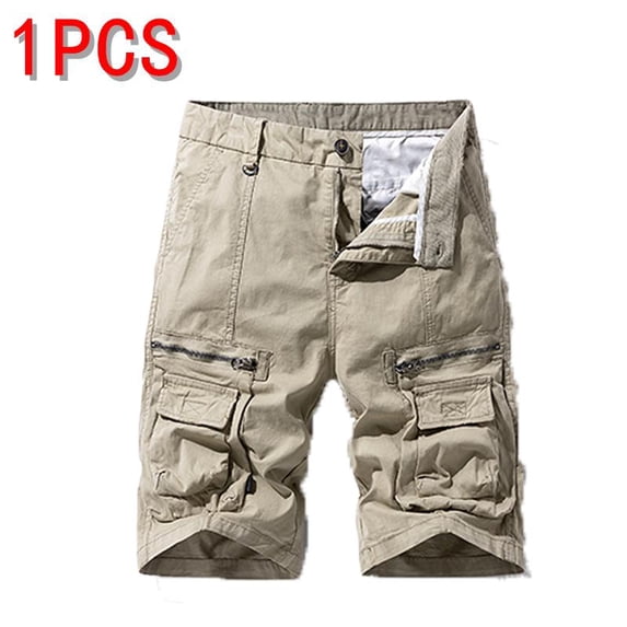 Men's Cargo Shorts, 100% Cotton Multi-Pocket Casual Work Shorts with Zipper Pockets