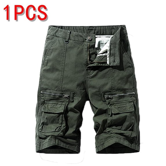 Men's Cargo Shorts, 100% Cotton Multi-Pocket Casual Work Shorts with Zipper Pockets
