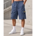 thumbnail image 1 of Men’s Cargo Shorts, 100% Polyester Elastic Waist Drawstring Shorts with Multi Pockets, Loose Fit Knee Length Casual Shorts for Summer Travel Outdoor Wear, 1 of 7