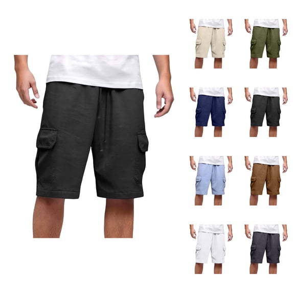 Men's Cargo Shorts 2025 Summer Elastic Waist Pockets Drawstring Lightweight Casual Knee Length Cargo Shorts for Men