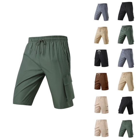Men's Cargo Shorts 2025 Summer Loose Fit Elastic Waist Drawstring Pockets Lightweight Knee Length Cargo Shorts for Men