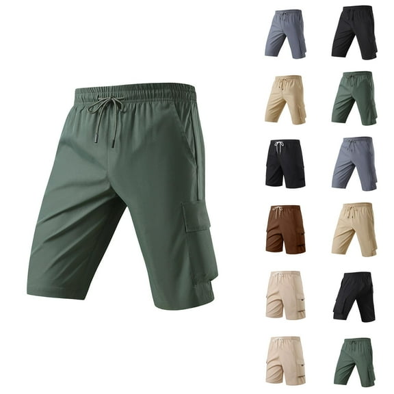 Men's Cargo Shorts 2025 Summer Loose Fit Elastic Waist Drawstring Pockets Lightweight Knee Length Cargo Shorts for Men