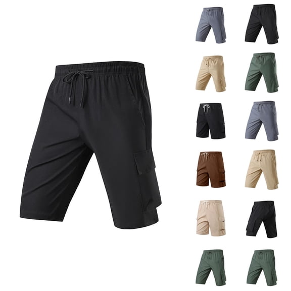 Men's Cargo Shorts 2025 Summer Loose Fit Elastic Waist Drawstring Pockets Lightweight Knee Length Cargo Shorts for Men