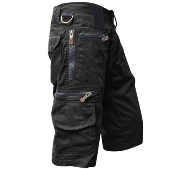 Men's Cargo Shorts 3/4 Relaxed Fit Outdoor Hiking Shorts Elastic Waist Casual Running Bottoms with Multi Pockets for Daily Travel Black L
