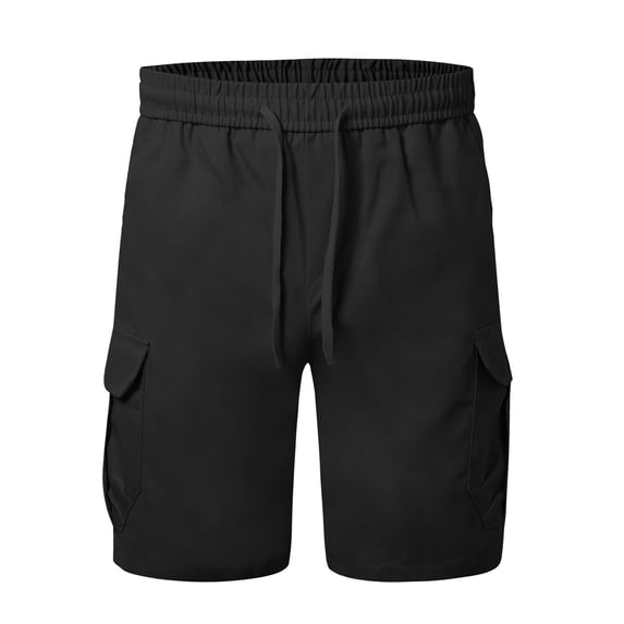 Men's Cargo Shorts 34 Strectchy Workout Shorts Relaxed Fit Breathable Fabric Summer Shorts Multi Pocket Black,L