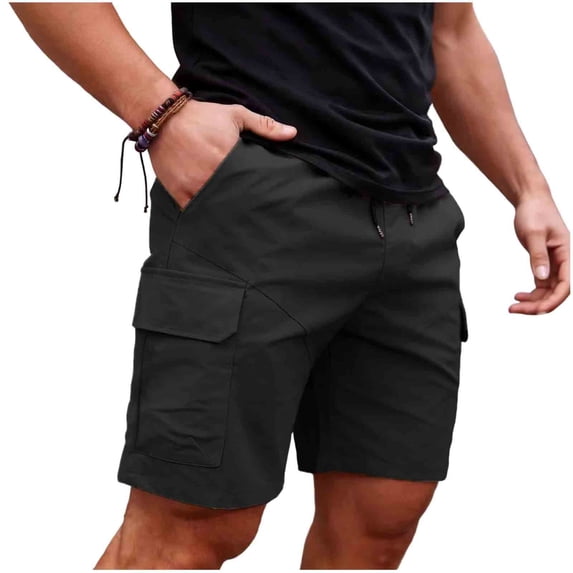 Men's Cargo Shorts 9" Inseam Quick Dry Hiking Work Utility Short Pants, Elastic Waistband with Drawstring Multi Pocket Outdoor Knee Length ShortsLightweight Breathable Summer