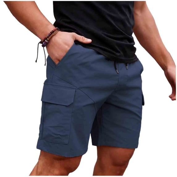 Men's Cargo Shorts 9" Inseam Quick Dry Hiking Work Utility Short Pants, Elastic Waistband with Drawstring Multi Pocket Outdoor Knee Length ShortsLightweight Breathable Summer