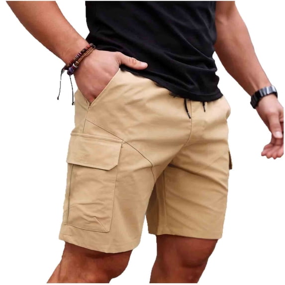 Men's Cargo Shorts 9" Inseam Quick Dry Hiking Work Utility Short Pants, Elastic Waistband with Drawstring Multi Pocket Outdoor Knee Length ShortsLightweight Breathable Summer