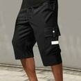 thumbnail image 1 of Men's Cargo Shorts Below Knee Lightweight Drawstring Waist Long Shorts Work Pants Multi Pockets Black 2XL, 1 of 4