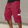 thumbnail image 1 of Men's Cargo Shorts Below Knee Lightweight Drawstring Waist Long Shorts Work Pants Multi Pockets Wine 2XL, 1 of 4