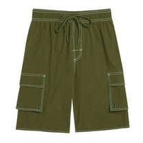 ZQUUVOU Men's Cargo Shorts Bermuda Solid Casual Elastic Waist Pockets Shorts Olive Green