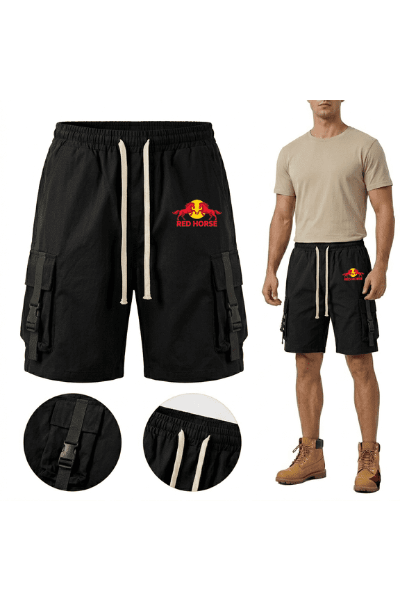 Men's Cargo Shorts with Buckle Pockets, Elastic Waist Techwear Shorts for Men, Casual Streetwear Utility Shorts with Drawstring, Multi-Pocket Outdoor Hiking Summer Shorts