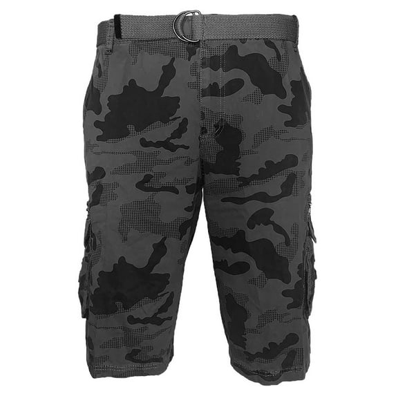 Men's Cargo Shorts Camo Color Classic Fit Cotton Multi Pocket Casual Shorts, Black Camo, 34
