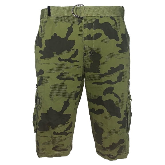 Men's Cargo Shorts Camo Color Classic Fit Cotton Multi Pocket Casual Shorts, Green, 36