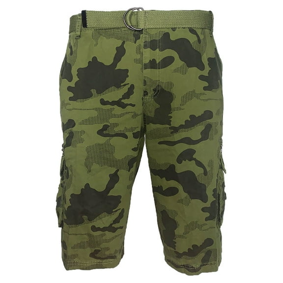 Men's Cargo Shorts Camo Color Classic Fit Cotton Multi Pocket Casual Shorts, Green, 38