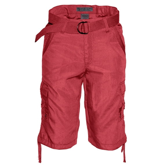 Men's Cargo Shorts Casual Cotton Multi Pockets Belted Lightweight Casual Short, Red, 34