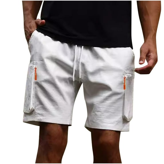 ZQUUVOU Men's Cargo Shorts Casual Elastic Solid Color Sports Pants Pocket Loose Workwear Shorts White