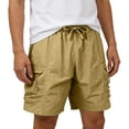 thumbnail image 1 of Men's Cargo Shorts Casual Summer Relaxed Fit Bermuda Shorts Elastic Waist Drawstring Short Pants with Zipper Pockets Big and Tall Size L-5XL Khaki, 1 of 9