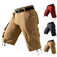 thumbnail image 1 of Men's Cargo Shorts Casual Trousers Elastic Waist Drawstring Straight Leg Quick Dry Lightweight Breathable Zipper Pockets Workout Hiking Summer | AKLJWH,Red 36, 1 of 3