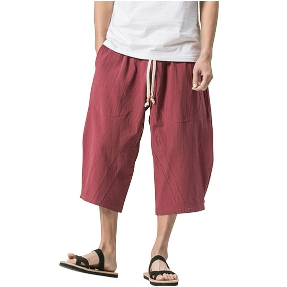 Men's Cargo Shorts Casual Twill Elastic 3/4 Capri Pants Below Knee Long Shorts Work Pants for Men Stretch